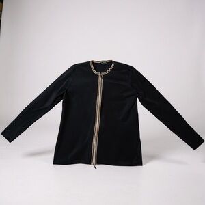 Vintage/Retro Rina Rossi Black Sweater with Camel Piping and Double Zipper